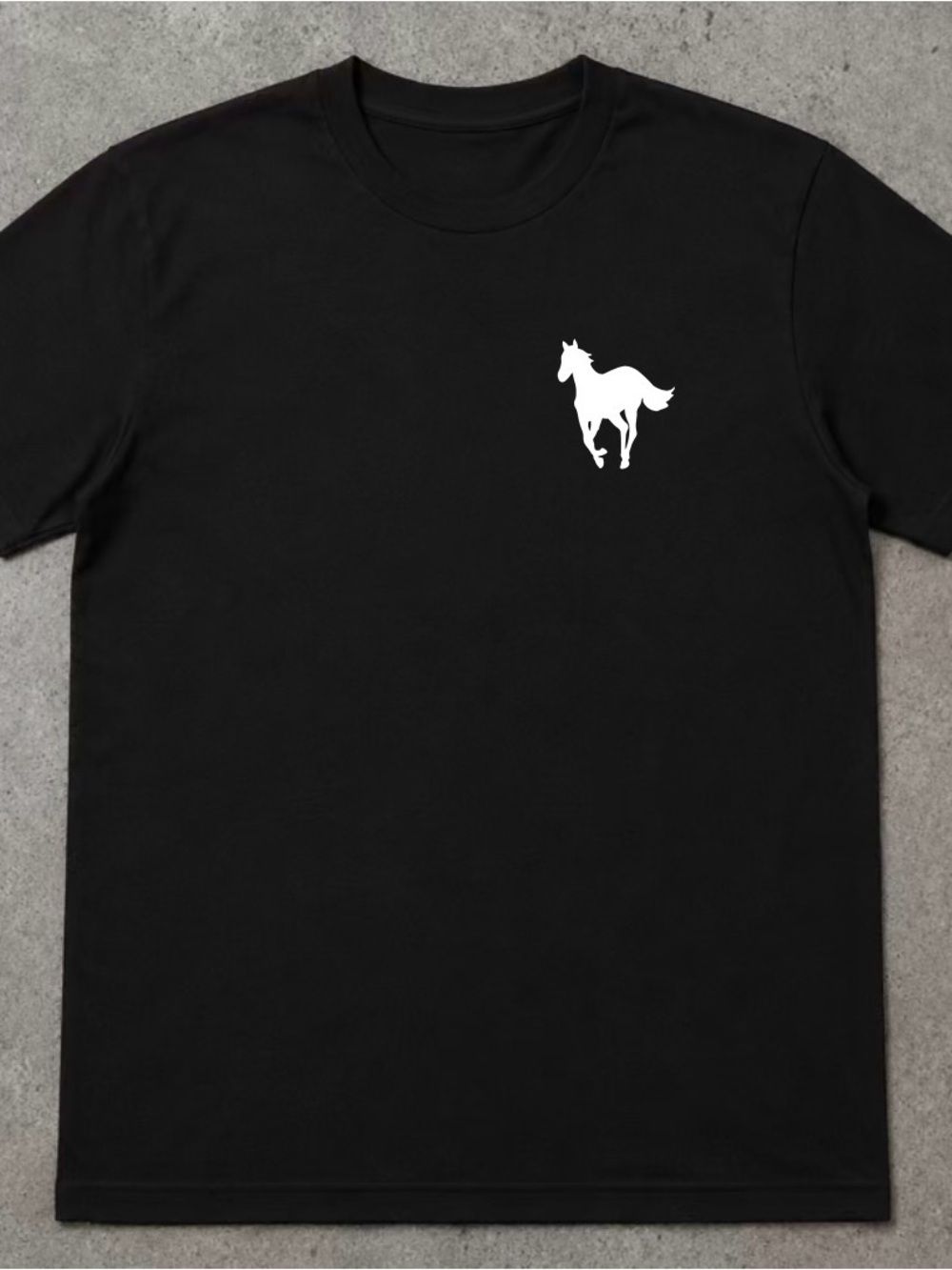 Men's Black Crewneck T-Shirt with White Pony Graphic